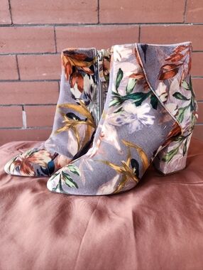 Nine West Floral Velvet Ankle Bootie